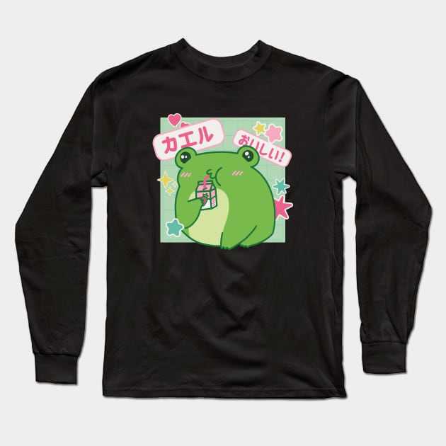 Japanese Kawaii Frog Froggy Strawberry Milk Anime Long Sleeve T-Shirt by uncommontee